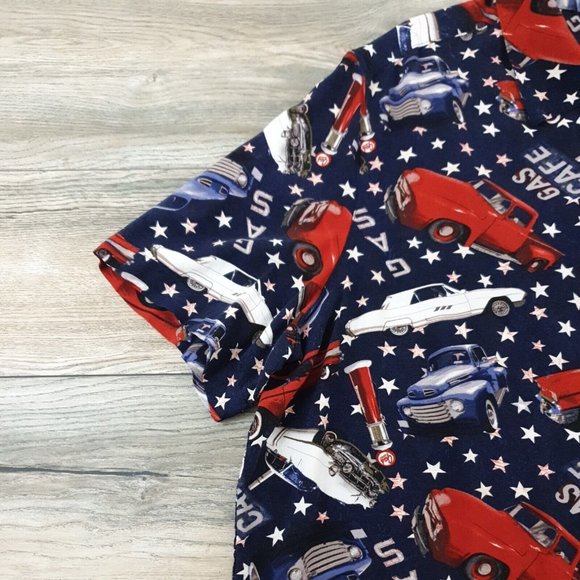 George 3XL 54-56 Mens Short Sleeve Shirt Vintage Car Patriotic Vacation Party - Picture 3 of 8